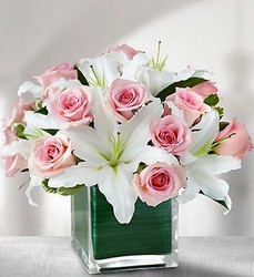 Modern Embrace Pink Rose <br>and Lily Cube Bouquet Davis Floral Clayton Indiana from Davis Floral